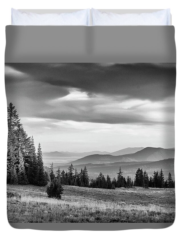 Meadows Duvet Cover featuring the photograph Last Light Of Day in BW by Frank Wilson