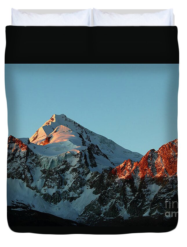 Bolivia Duvet Cover featuring the photograph Last Light on Mt Huayna Potosi by James Brunker