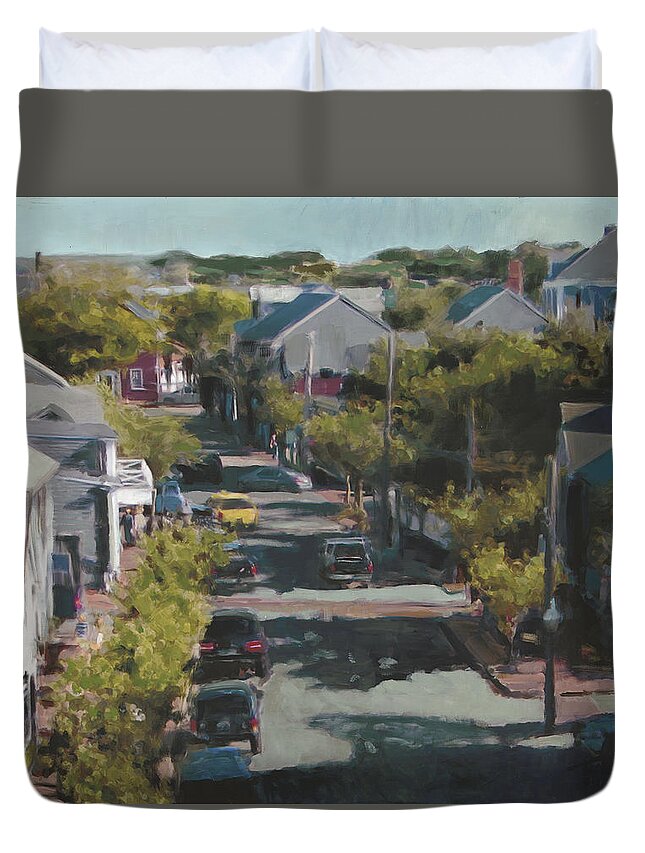 Cityscape Duvet Cover featuring the painting Late Summer Nantucket by Thomas Tribby