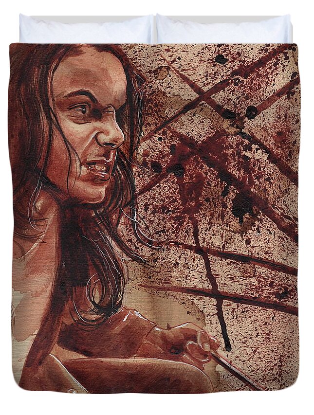Ryanalmighty Duvet Cover featuring the painting Laura - dry blood by Ryan Almighty