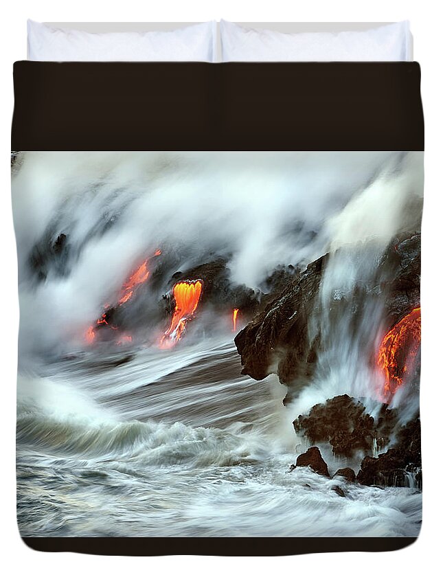 Hawaii Duvet Cover featuring the photograph Lava and Ocean by Christopher Johnson