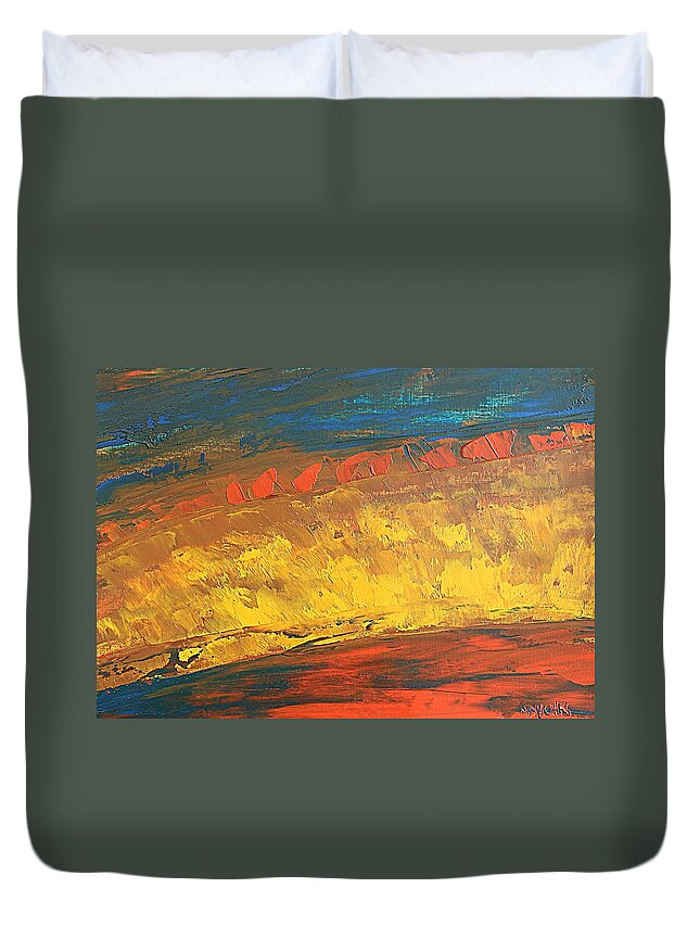 Landscape Duvet Cover featuring the painting Lava flow by Norma Duch