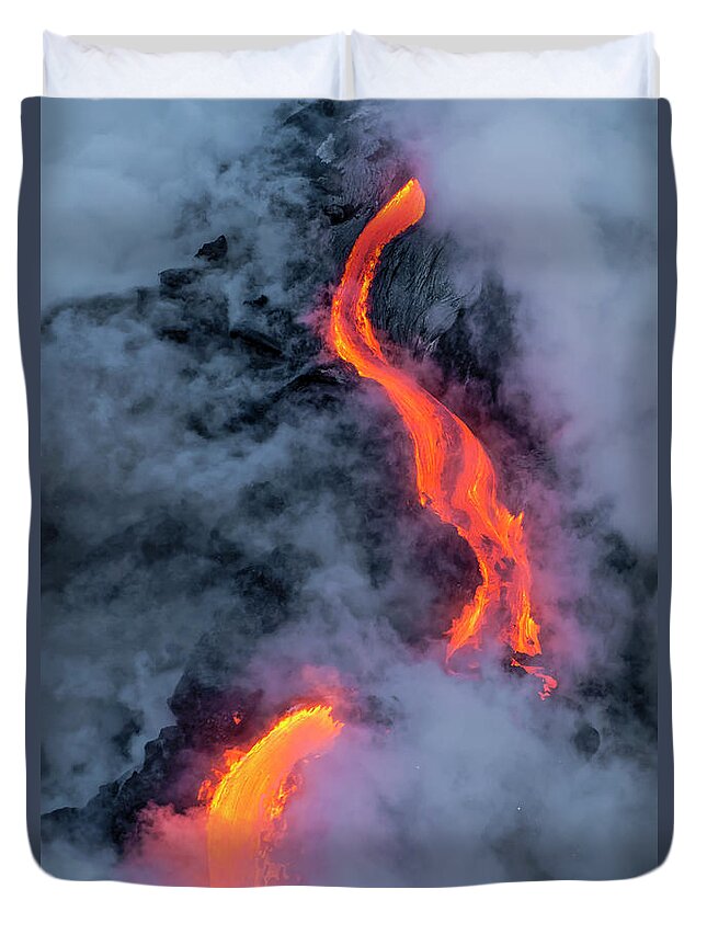 Hawaii Duvet Cover featuring the photograph Lava Flowing Into the Ocean 20 by Jim Thompson