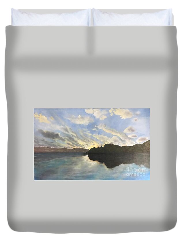 Lake Duvet Cover featuring the painting Lay Lady Lay Lake by M J Venrick