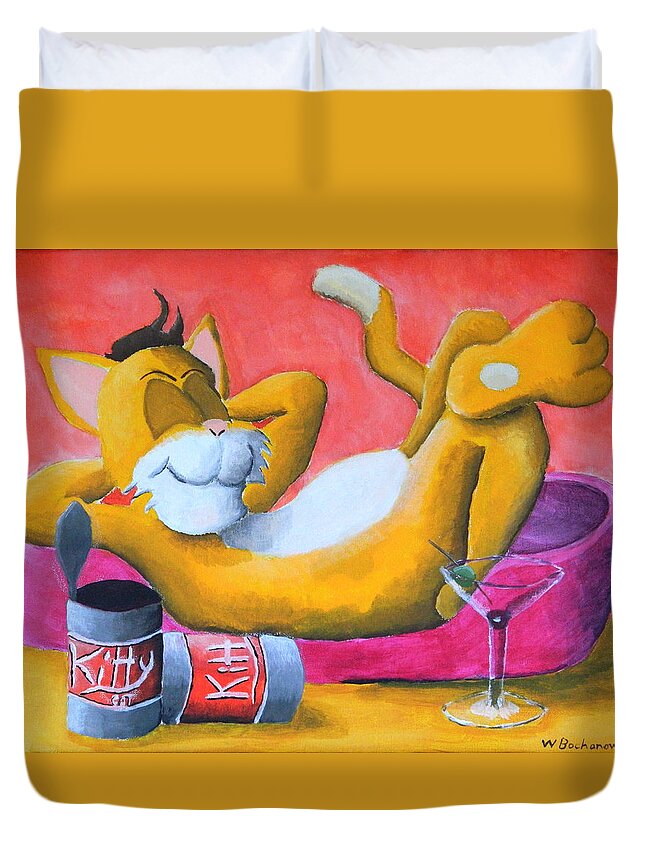 Lazy Cat Duvet Cover featuring the painting Lazy Cat by Winton Bochanowicz