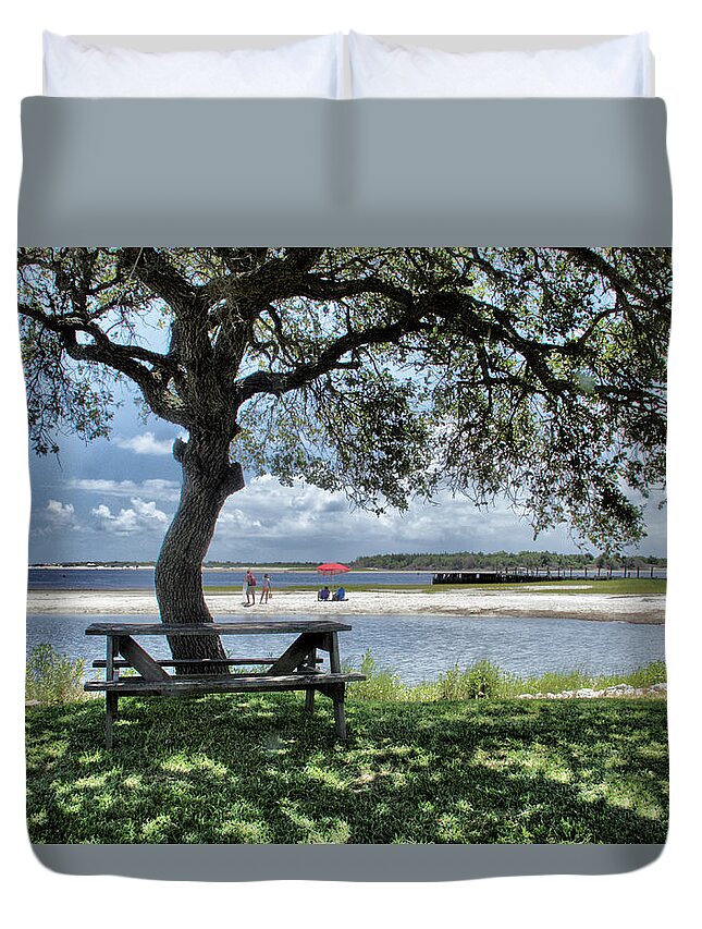 Coastal Scene Print Duvet Cover featuring the digital art Lazy Day Along The ICW by Phil Mancuso