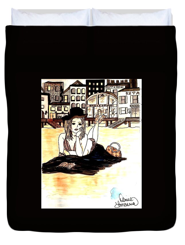 Beach Duvet Cover featuring the painting Lazy Daze by Denise Tomasura
