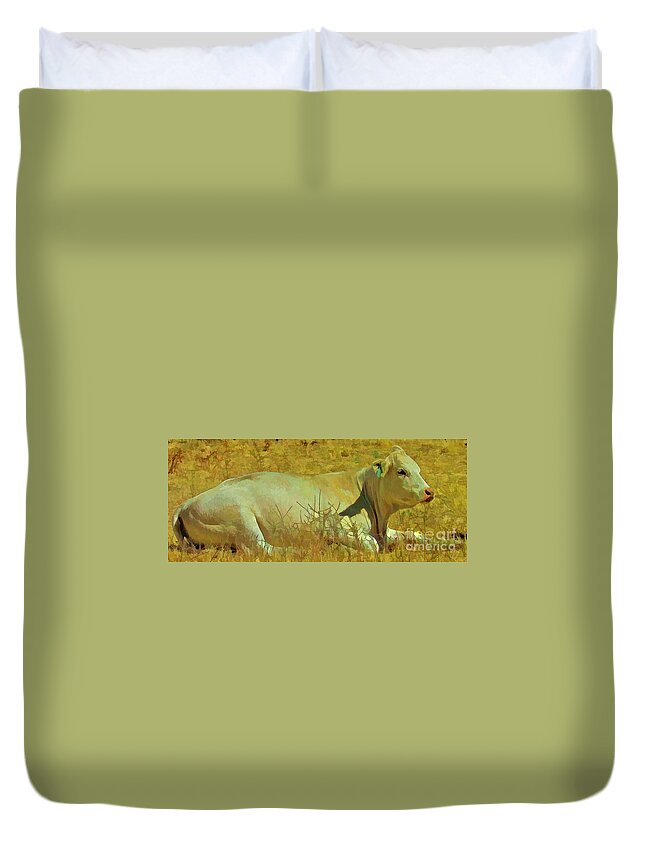 Cow Duvet Cover featuring the photograph Lazy Daze by Joyce Creswell