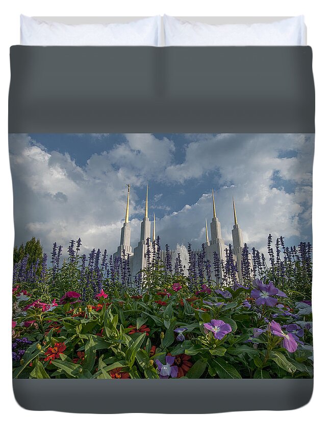 Architecture Duvet Cover featuring the photograph LDS garden flowers by Brian Green
