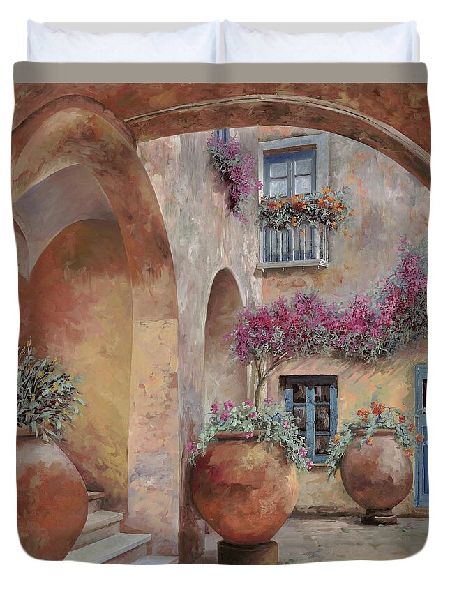 Arcade Duvet Cover featuring the painting Le Arcate In Cortile by Guido Borelli
