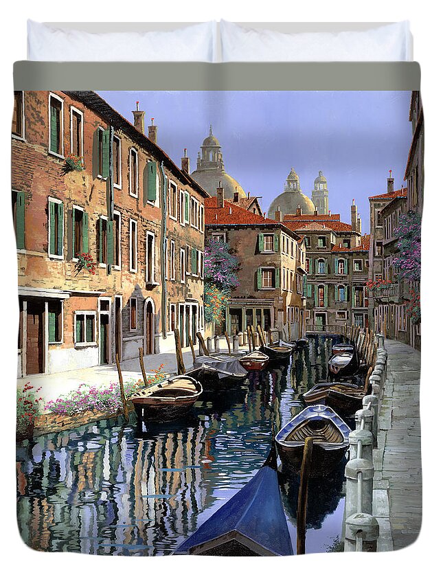 Venice Duvet Cover featuring the painting Le Barche Sul Canale by Guido Borelli