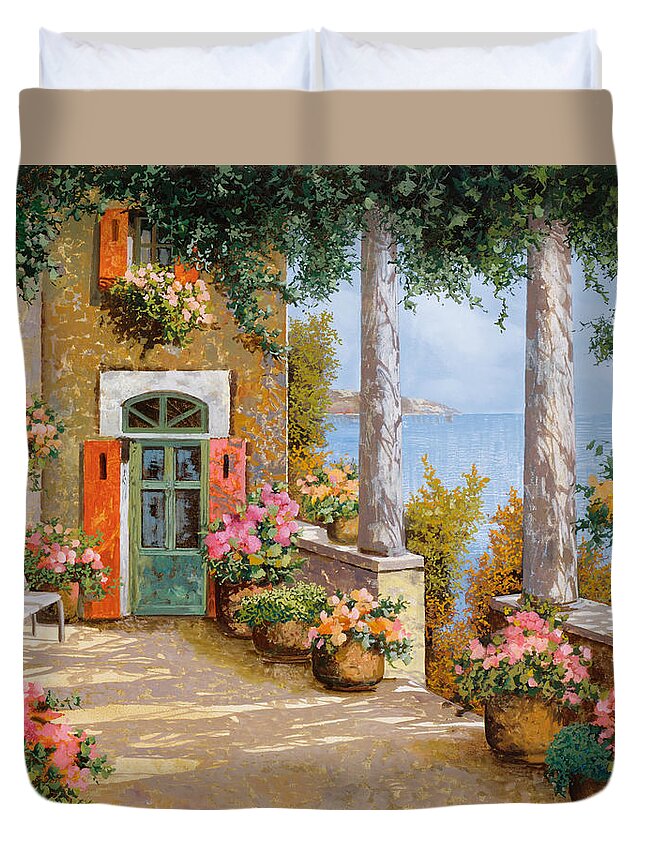 Terrace Duvet Cover featuring the painting Tra Le Colonne In Terrazzo by Guido Borelli