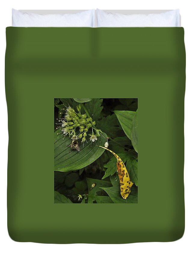 Nature Duvet Cover featuring the photograph Leaf and the Bee by Charles Lucas