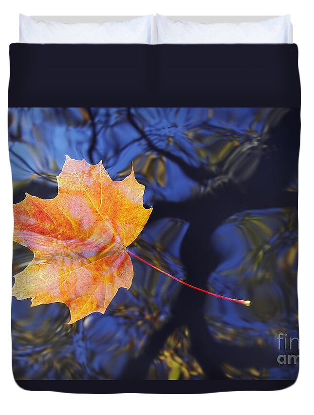 Leaf Duvet Cover featuring the photograph Leaf On The Water by Michal Boubin