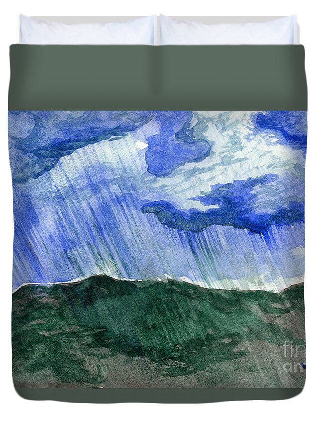 Landscape Duvet Cover featuring the painting Leaking Sky by Victor Vosen