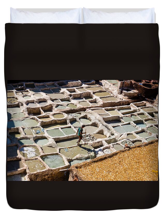Fes Duvet Cover featuring the photograph Leather tanneries of Fes - 7 by Claudio Maioli