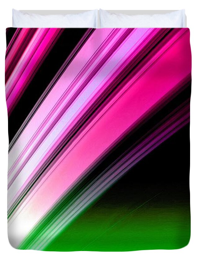 Saturn Duvet Cover featuring the painting Leaving Saturn in Hot Pink and Green by Pet Serrano