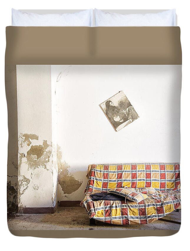 Abandoned Building Duvet Cover featuring the photograph Left Behind Sofa - Abandoned Building by Dirk Ercken