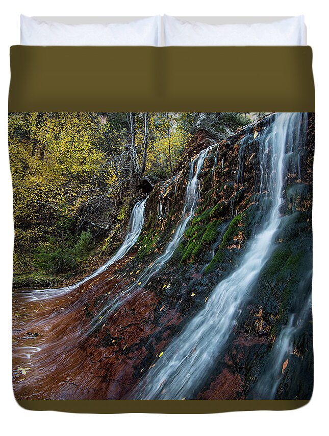 Waterfall Duvet Cover featuring the photograph Left Fork Waterfall by Wesley Aston