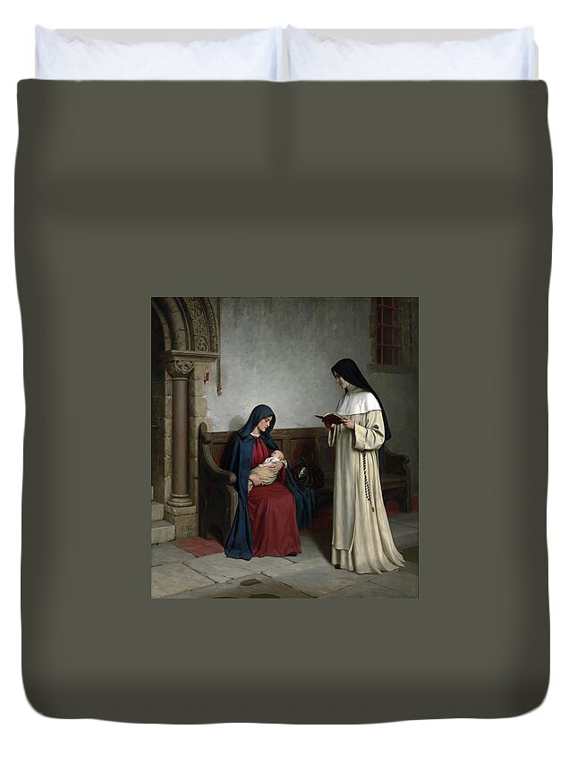 Maternity By Edmund Blair Leighton Duvet Cover featuring the painting Leighton by MotionAge Designs