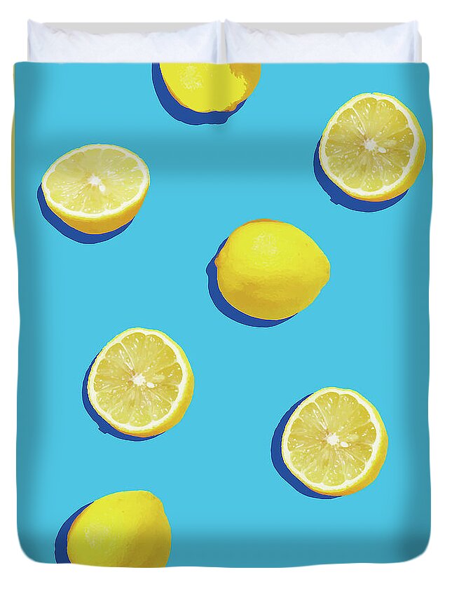 Lemon Duvet Cover featuring the digital art Lemon Pattern by Rafael Farias
