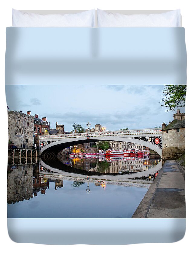 Lendal Duvet Cover featuring the photograph Lendal Bridge Reflection by Shanna Hyatt
