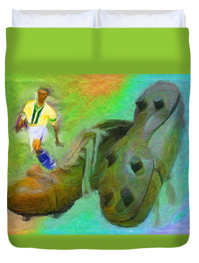 Leonidas Duvet Cover featuring the digital art Leonidas and Soccer Shoes by Caito Junqueira