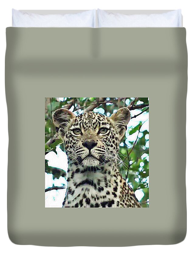 Leopard Duvet Cover featuring the photograph Leopard Face by Gini Moore