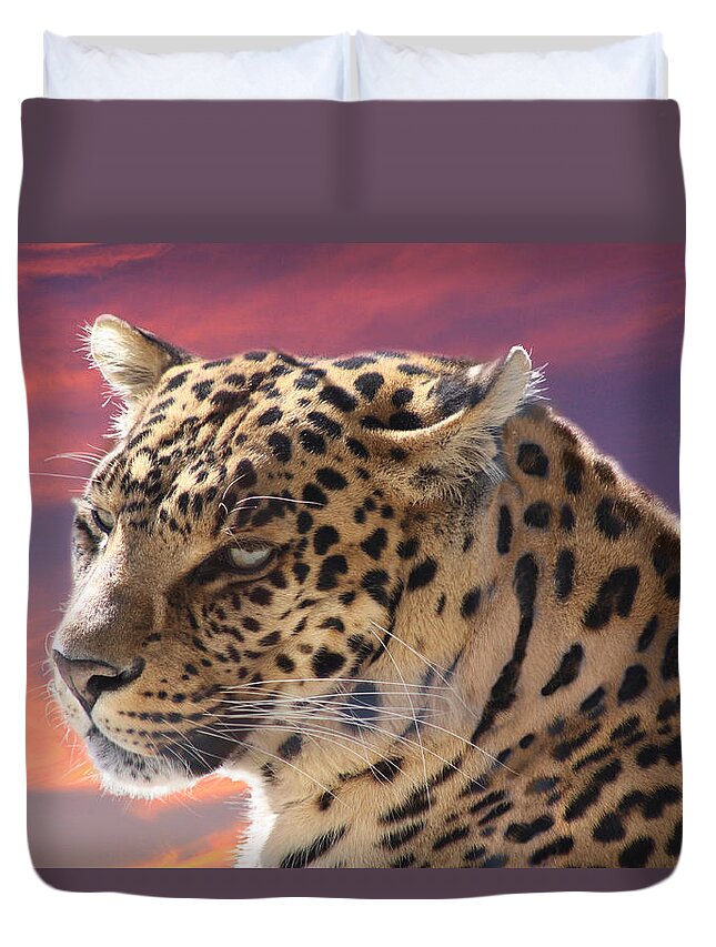 Leopard Duvet Cover featuring the photograph Leopard Portrait by Michele A Loftus