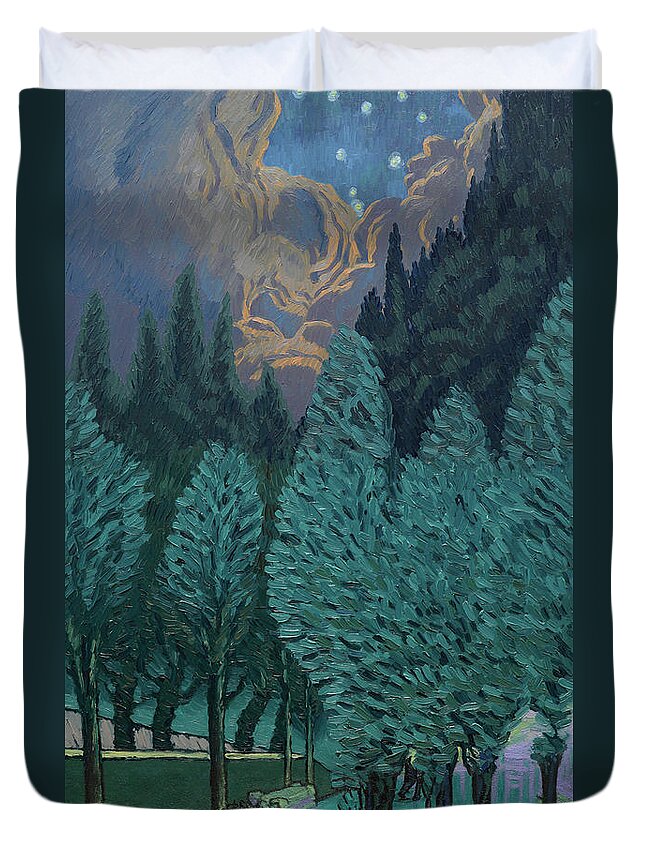 Les Alycamps Duvet Cover featuring the painting Les Alycamps and the Starry Night by Piotr Dominiak 2