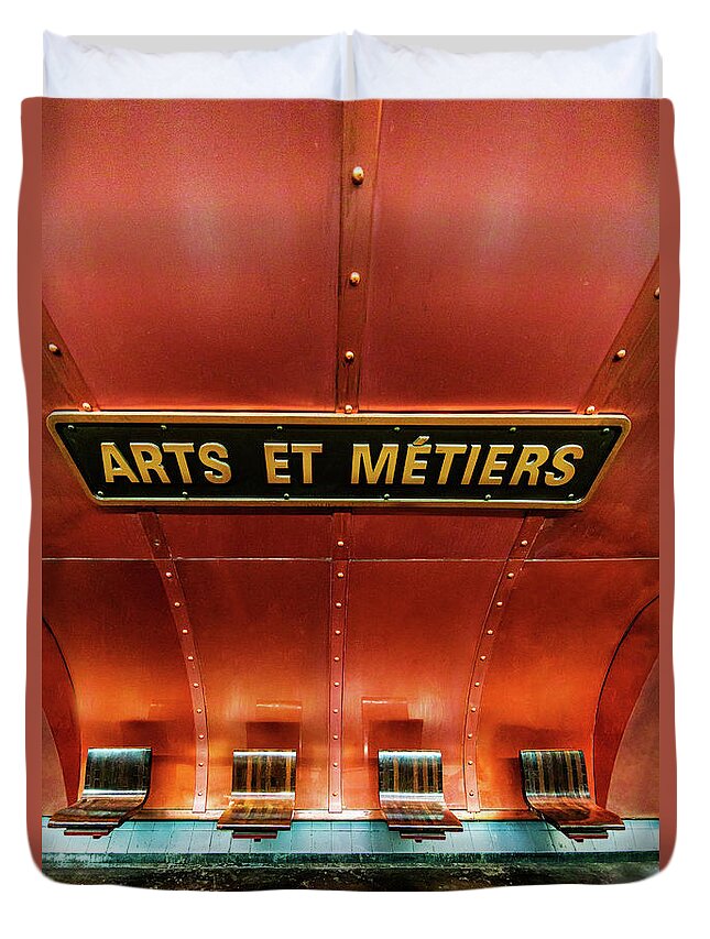  Paris Duvet Cover featuring the photograph Les Arts et Metiers, Metro Station, Paris, France. by Maggie Mccall