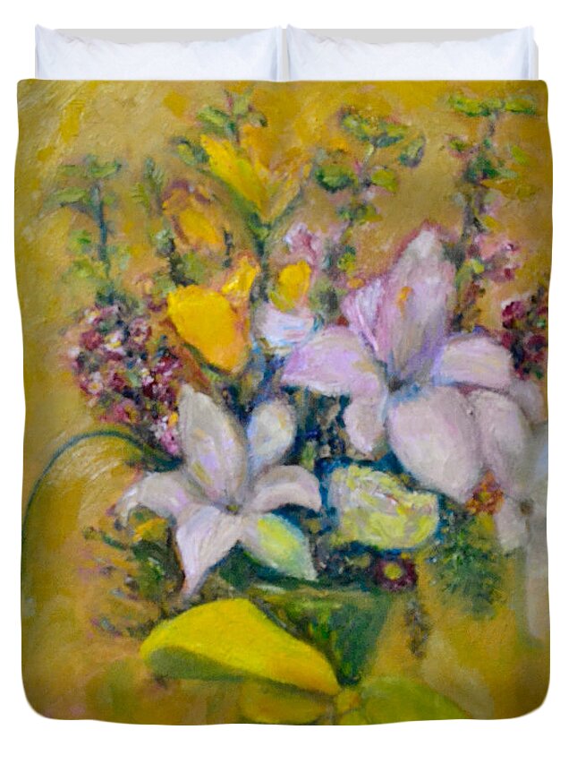 May Duvet Cover featuring the painting Les Fleurs de Mai by Karen Francis