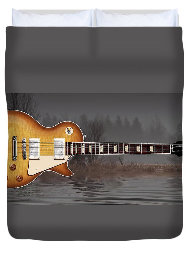 Les Paul Guitar Duvet Cover featuring the digital art Les Paul Faded by WB Johnston