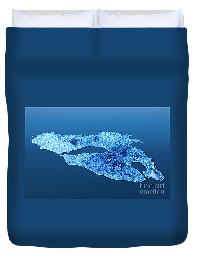 Lesbos Duvet Cover featuring the digital art Lesbos Island Topographic Map 3D Landscape View Blue Color by Frank Ramspott