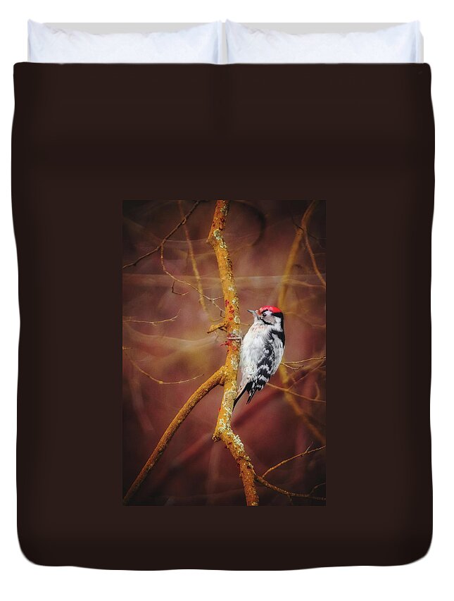 Lesser Spotted Woodpecker Duvet Cover featuring the photograph Lesser Spotted Woodpecker - Dryobates minor by Marc Braner