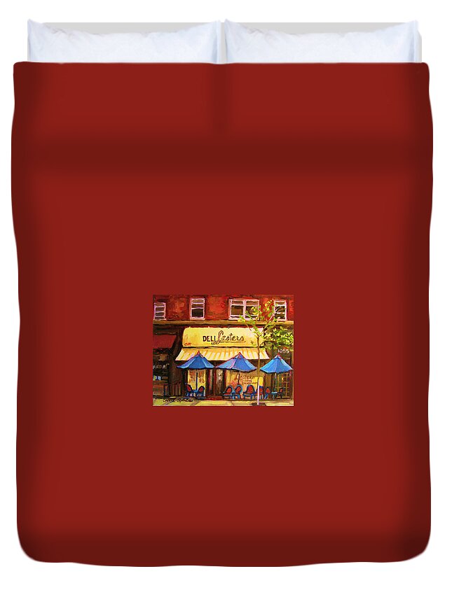 Lesters Deli Duvet Cover featuring the painting Lesters Cafe by Carole Spandau