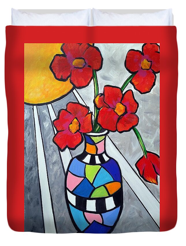 Flowers Duvet Cover featuring the painting Let the Sun Shine On by Rosie Sherman