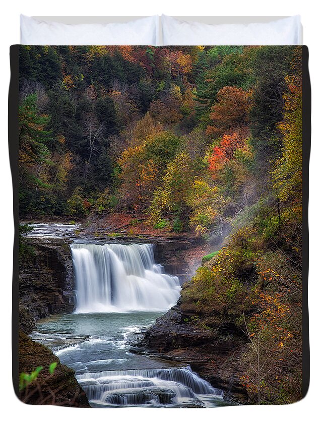 Waterfalls Duvet Cover featuring the photograph Letchworth Lower Falls 3 by Mark Papke