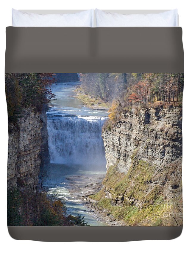 Letchworth Duvet Cover featuring the photograph Letchworth Middle Falls by William Norton