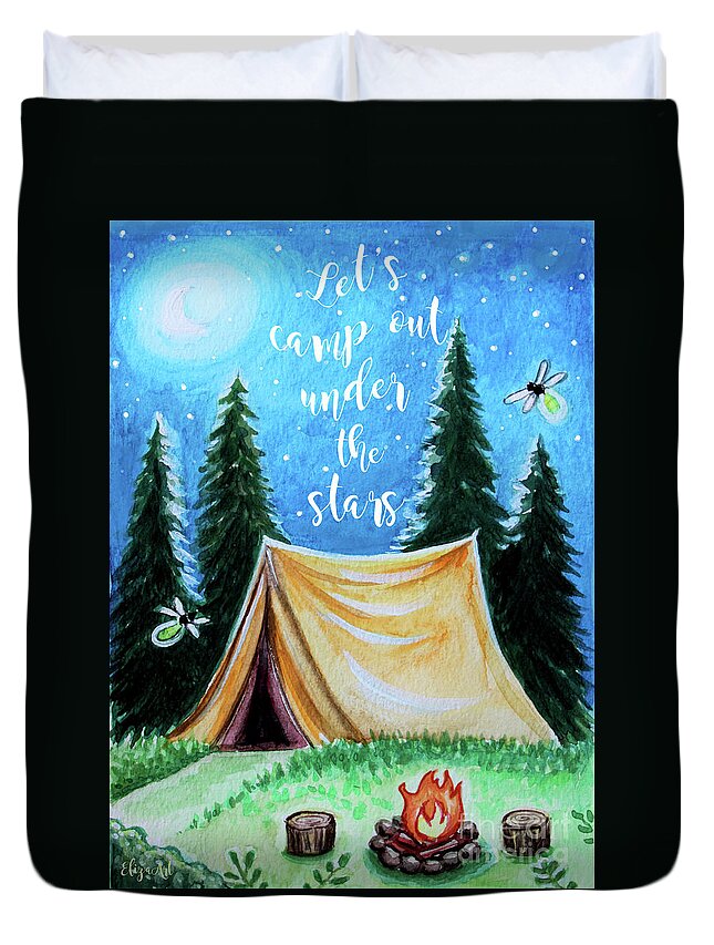 Camping Duvet Cover featuring the painting Let's Camp Out Under the Stars by Elizabeth Robinette Tyndall