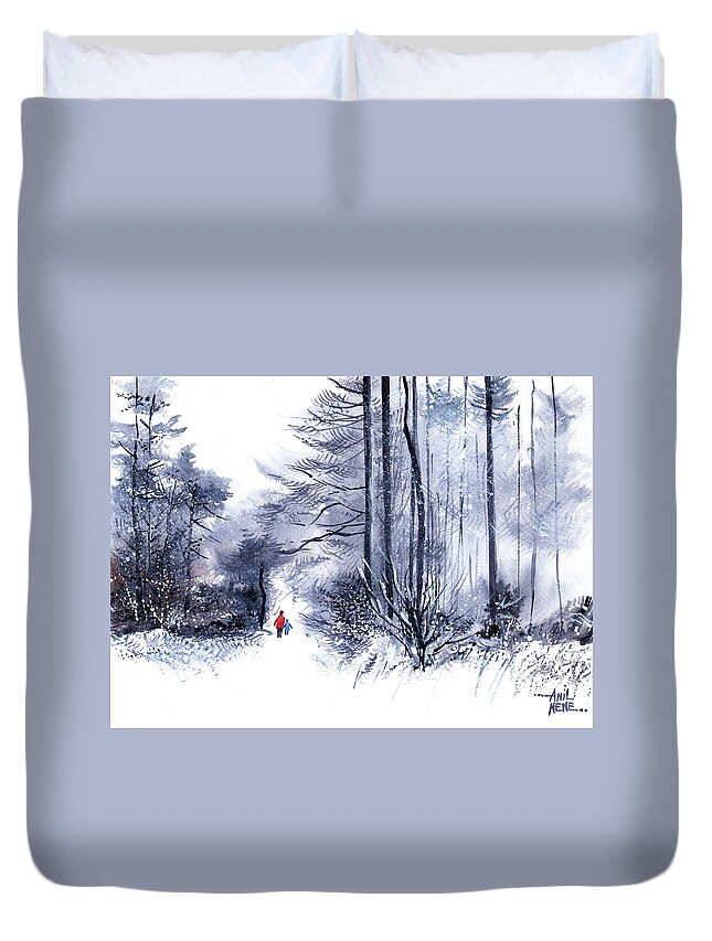 Nature Duvet Cover featuring the painting Let's go for a walk 2 by Anil Nene