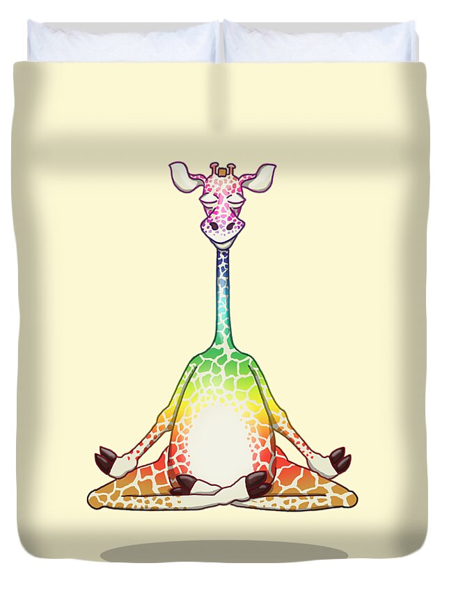 Giraffe Duvet Cover featuring the digital art Levitating Meditating Rainbow Giraffe by Laura Ostrowski
