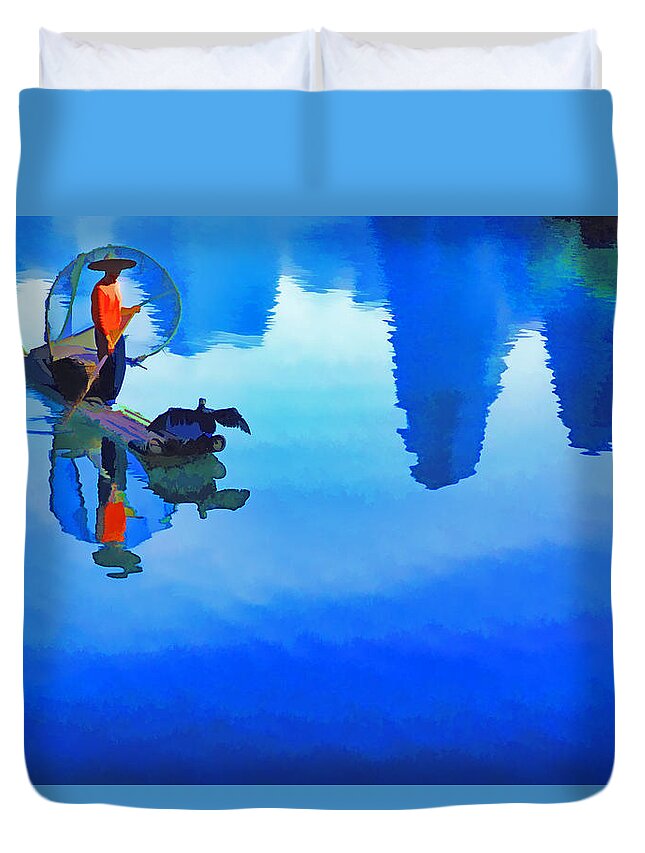 Chinese Duvet Cover featuring the photograph Li River Reflections by Dennis Cox