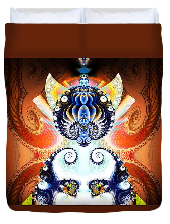 Jim Pavelle Duvet Cover featuring the digital art Li Shou - Ancient Chinese Cat Goddess by Jim Pavelle