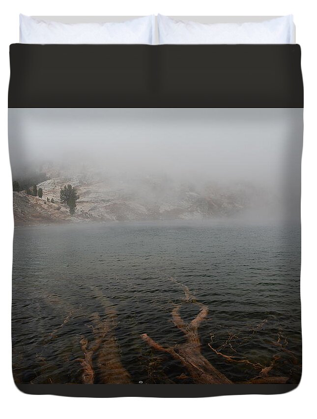 Elko Nevada Landscape Photography Duvet Cover featuring the photograph Liberty Lake in Fog by Jenessa Rahn