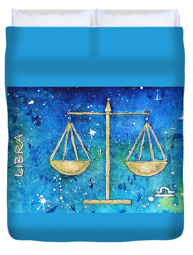 Zodiac Duvet Cover featuring the painting Libra by Ruth Kamenev
