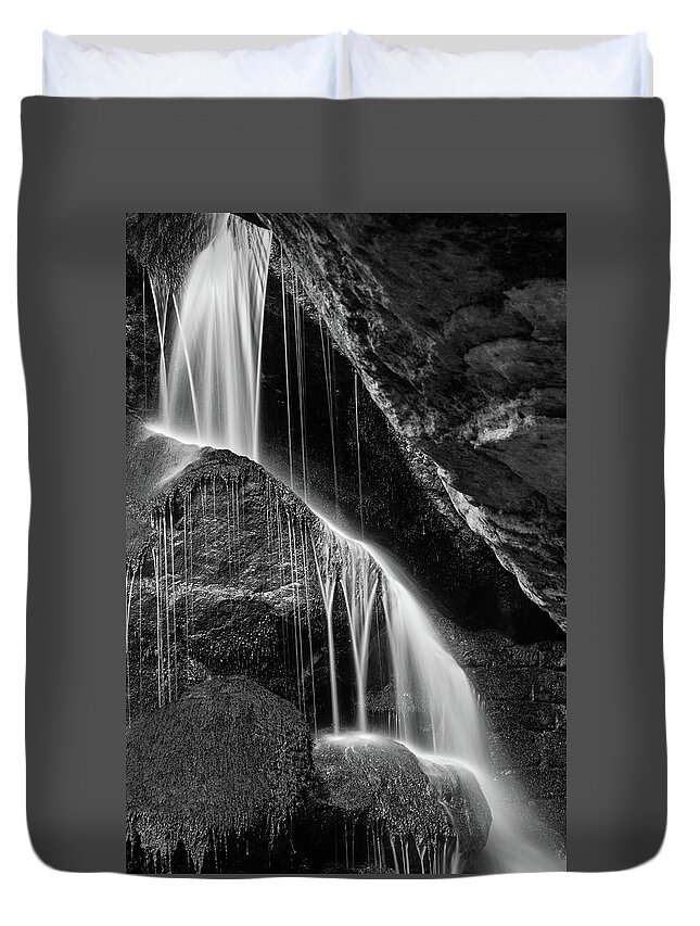 Lichtenhain Waterfall Duvet Cover featuring the photograph Lichtenhain Waterfall - bw version by Andreas Levi
