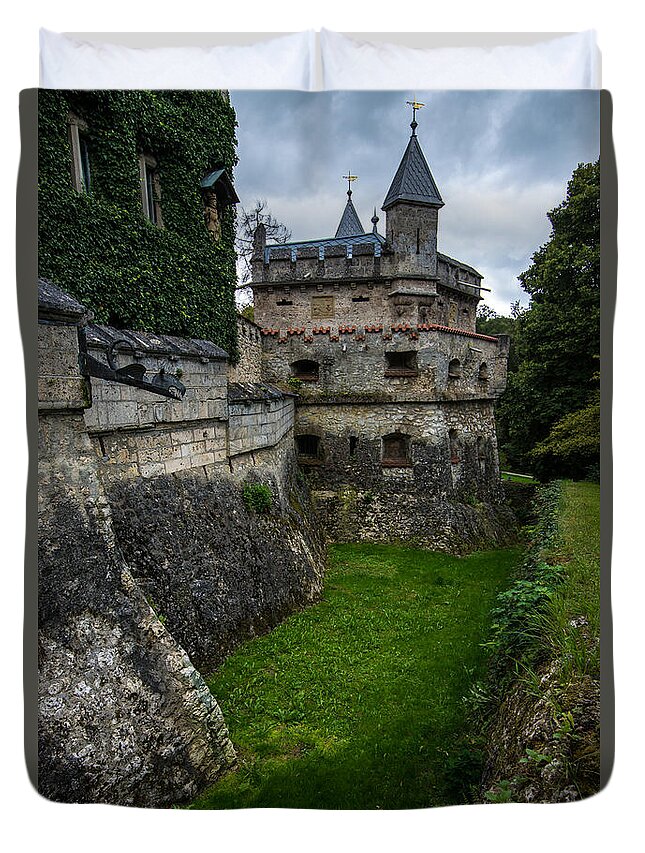 Lichtenstein Castle Duvet Cover featuring the photograph Lichtenstein Castle Moat - Baden Wurttemberg - Germany by Gary Whitton