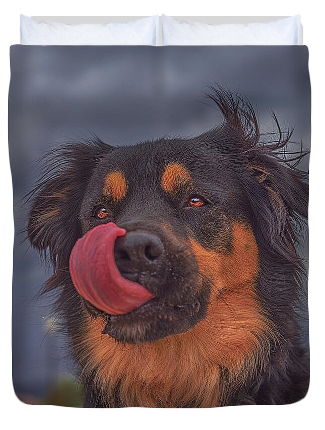 Animal Duvet Cover featuring the photograph Lick by Brian Cross