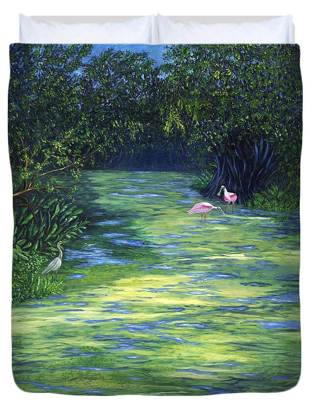 Landscape Duvet Cover featuring the painting Life at the Refuge by Karen Zuk Rosenblatt